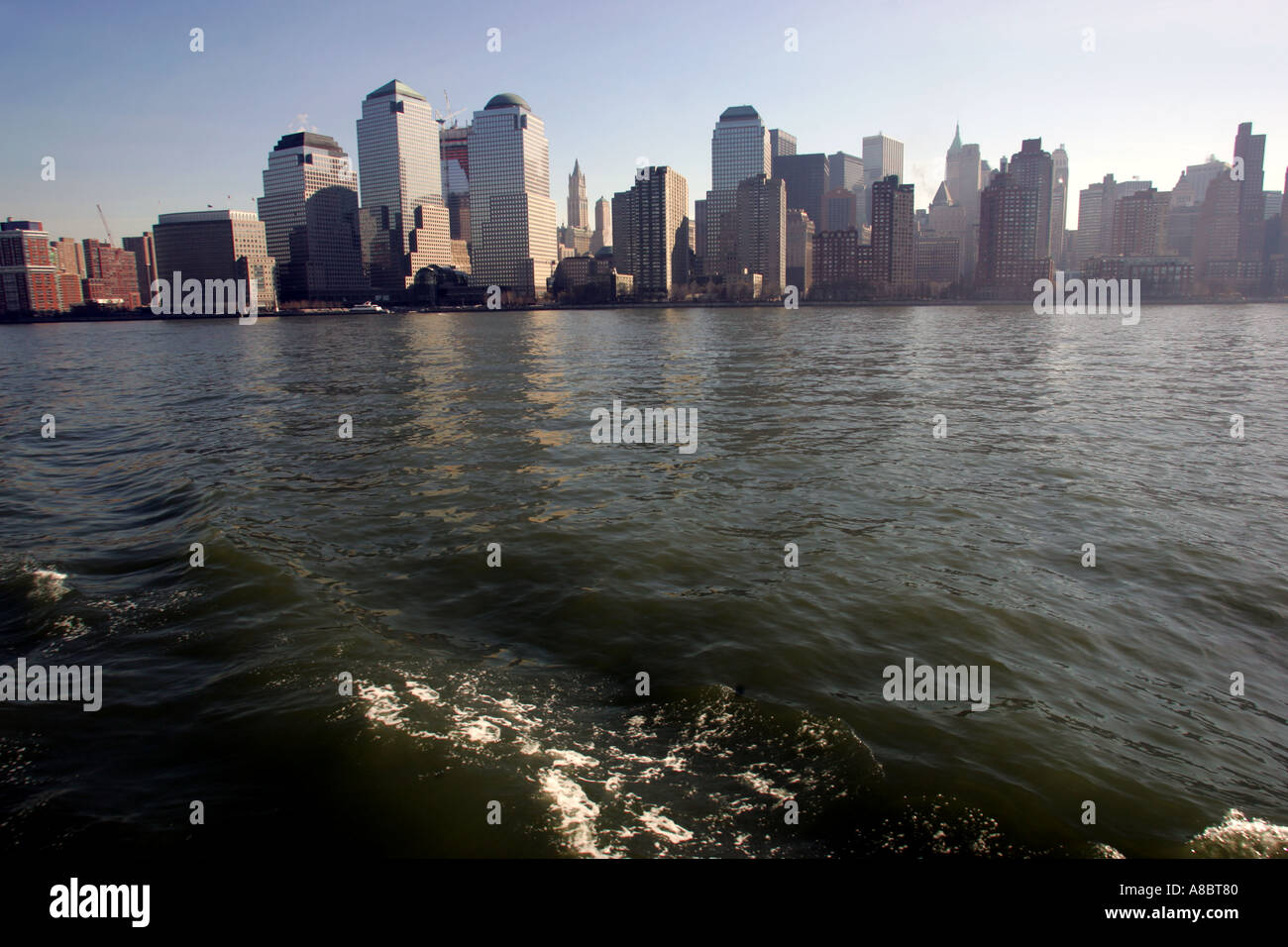view from the tourist boat of downtown manhattan nyc Stock Photo
