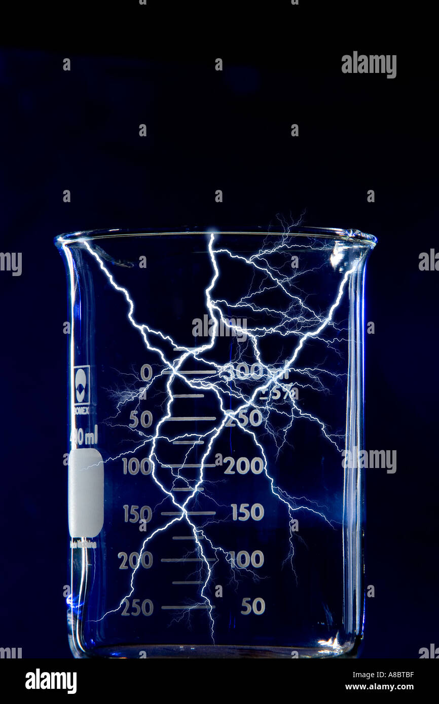 Lightning striking inside laboratory beaker Stock Photo Alamy