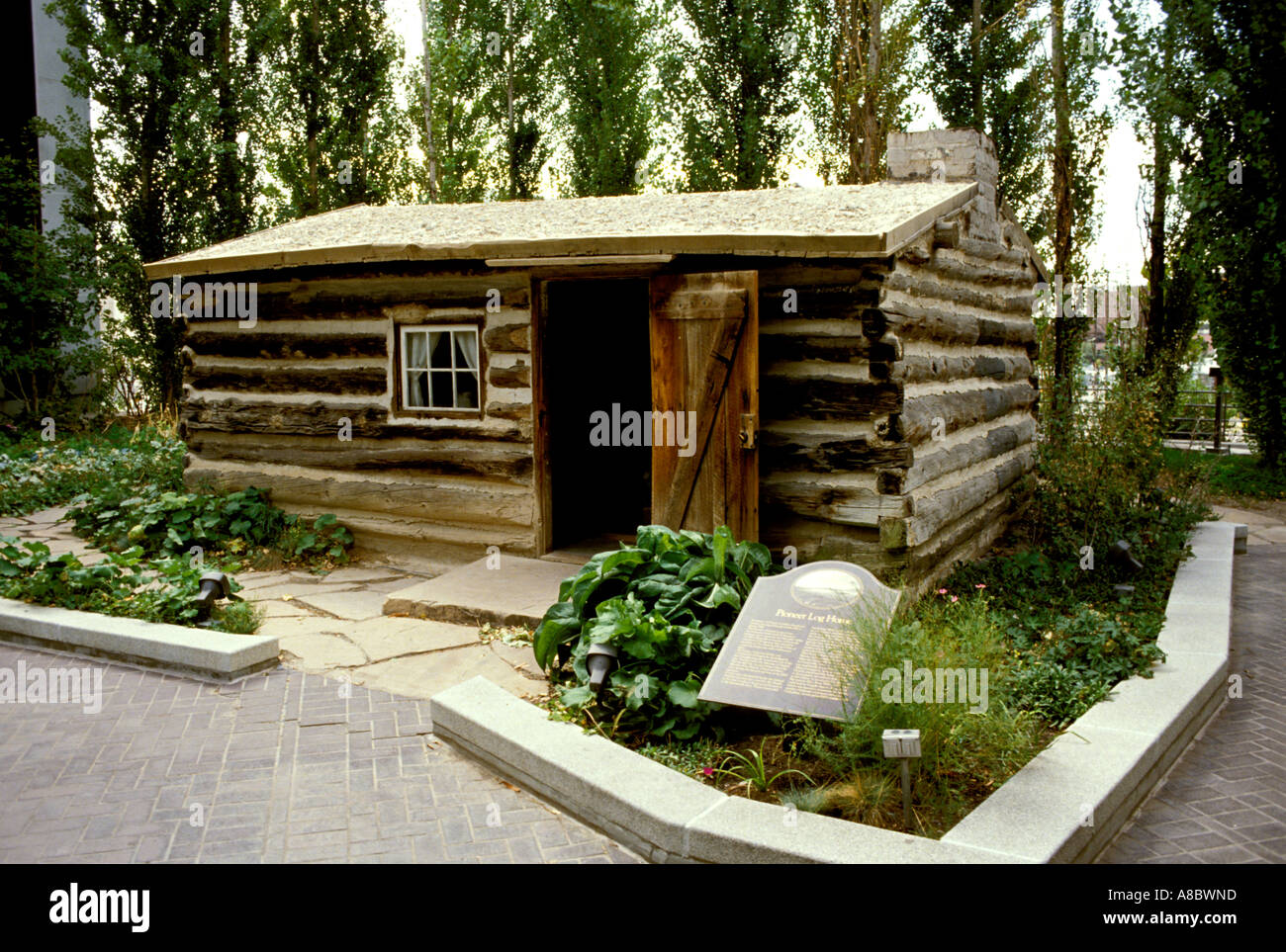 Utah Salt Lake City Pioneer Log House Log Cabin Stock Photo