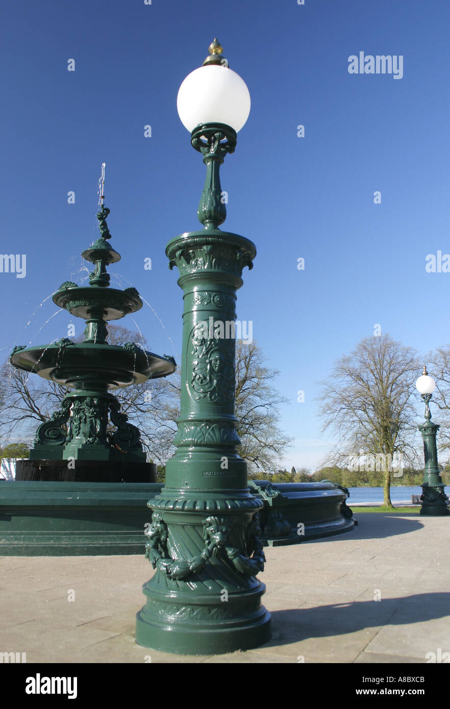 Gas lamp by the Jubilee Fountain, Lurgan Park, Northern Ireland Stock