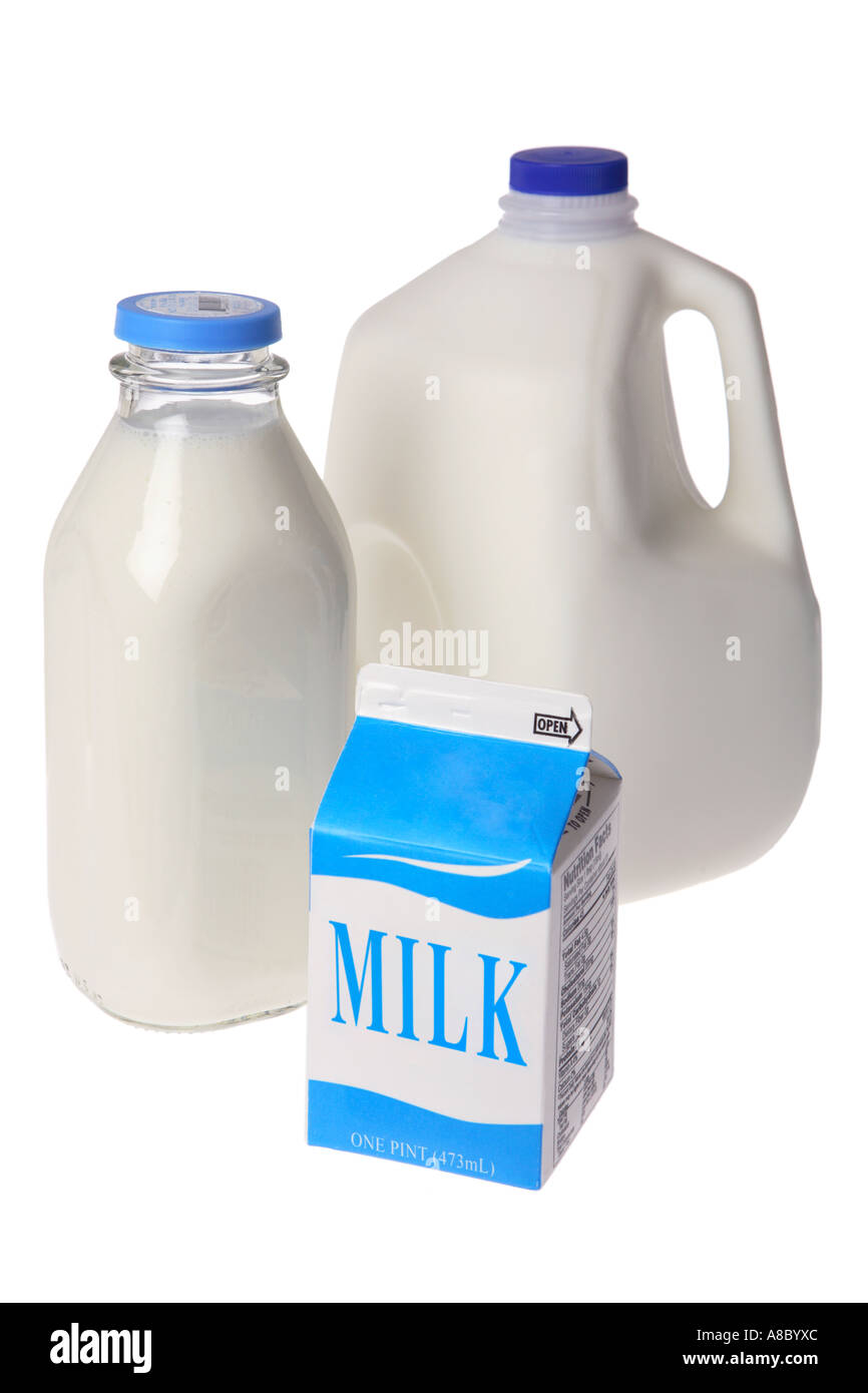 Plastic one gallon milk jug, Glass milk bottle and milk carton Stock Photo  - Alamy
