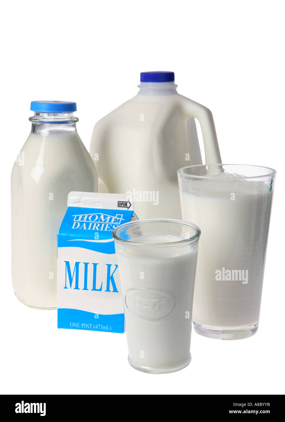 Milk in various containers Stock Photo Alamy