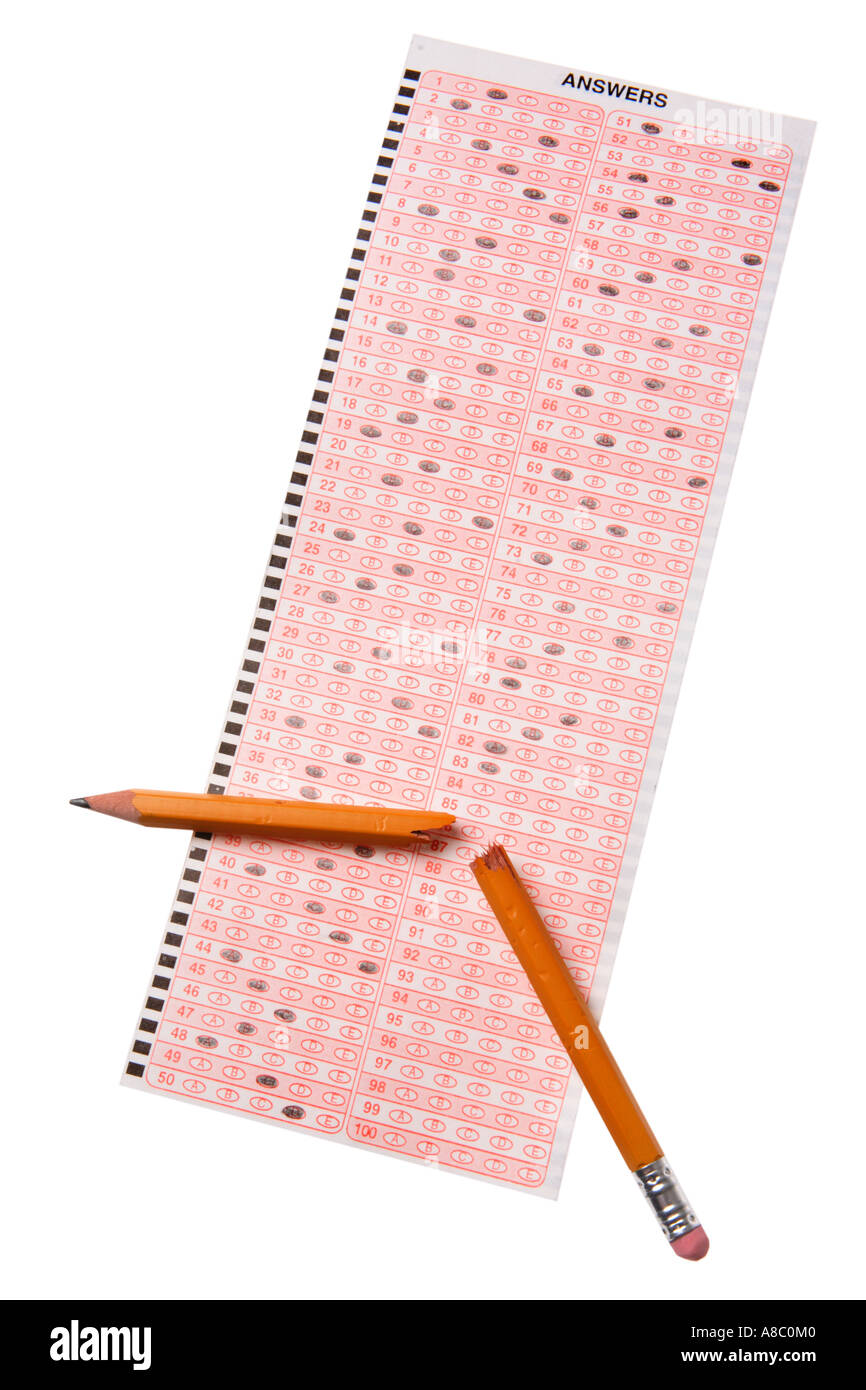 School test with broken pencil Stock Photo