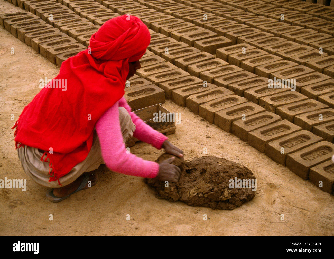 Rajasthan India Brickworks Woman Making Bricks Stock Photo