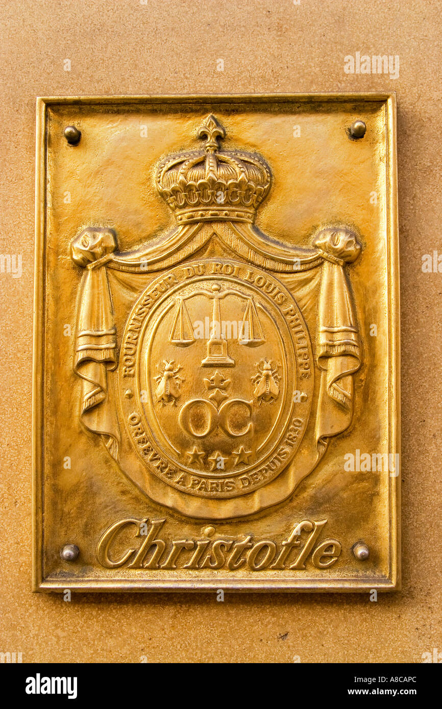 Paris France Rue Royale Christofle shop emblem Stock Photo