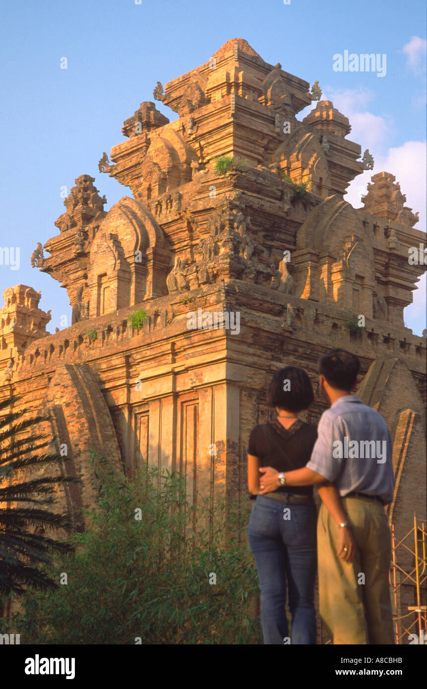 VMN Vietnam Da Nang Cham Monument champa towers asian tourist couple Stock Photo