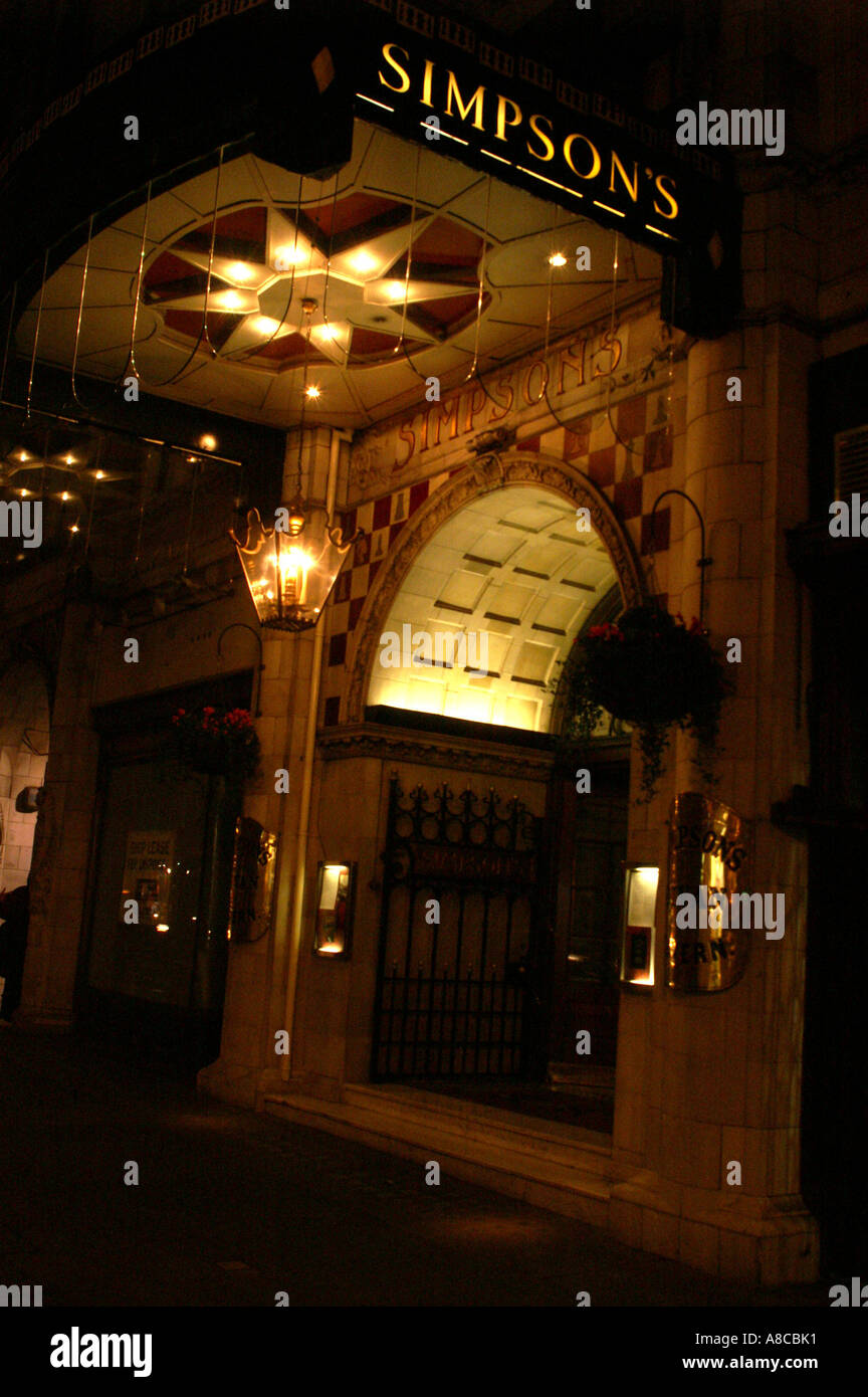 Simpsons on the Strand London England at night Stock Photo