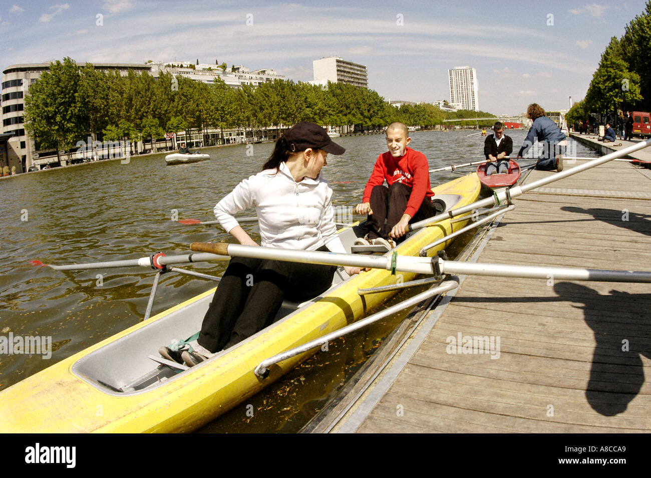 Sports in Paris France, French Couple Kayaking on Canal La Villette in  Spring Stock Photo - Alamy