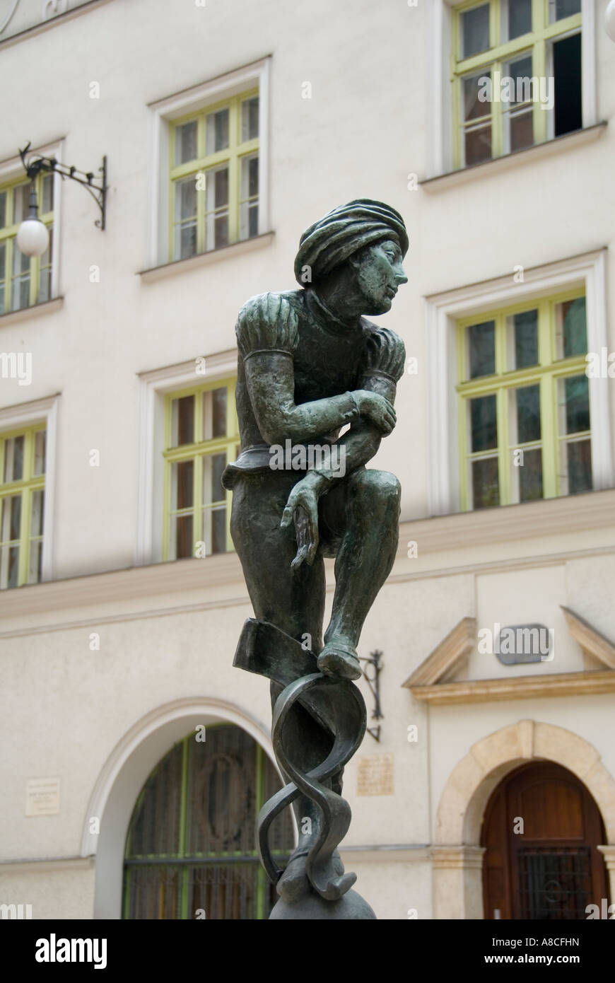 Fountain Statue Wit Stosz in St Mary's Square in Krakow Poland Stock