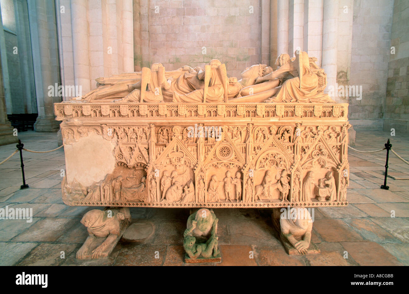 Tomb of Queen Ines de Castro, Monestary of Santa Maria, Alcobaca, Portugal Stock Photo