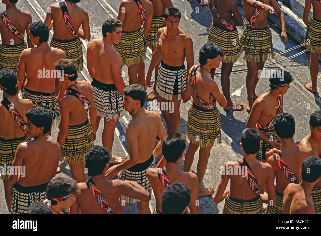 Young Maori men in traditional dress Auckland New Zealand Stock Photo