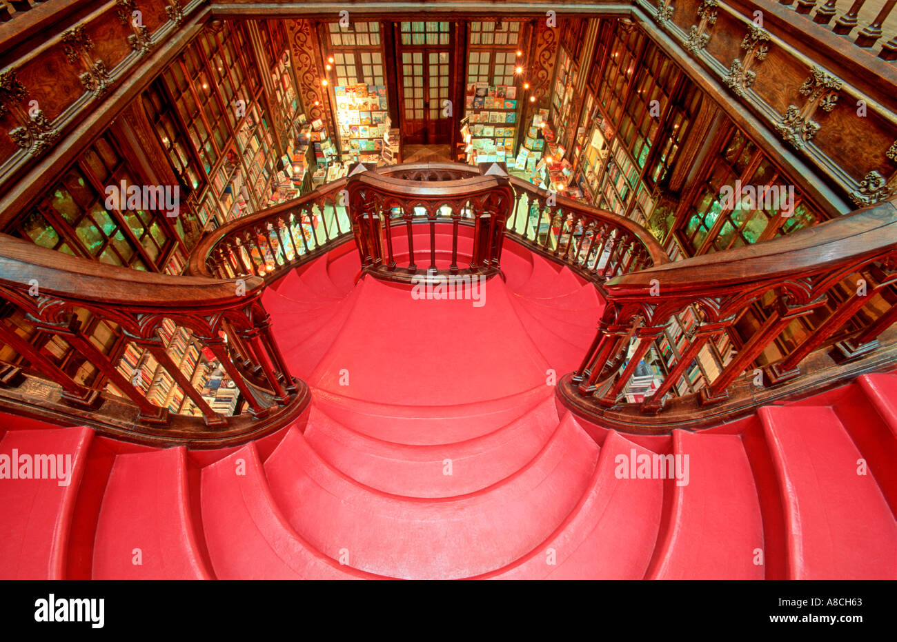 Interior of the historical library Brothers Lello Irmaos Lello Oporto Portugal Europe Stock Photo