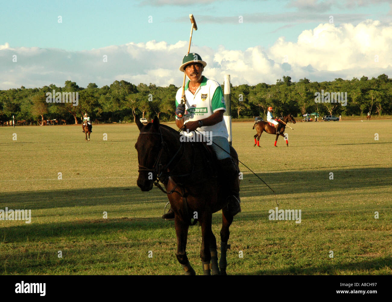 Polo player in Dominican Republic at Casa de Campo Stock Photo