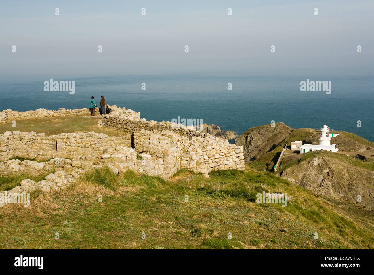 UK Lundy Island new lighthouse from Lundy Castle parade ground Stock Photo