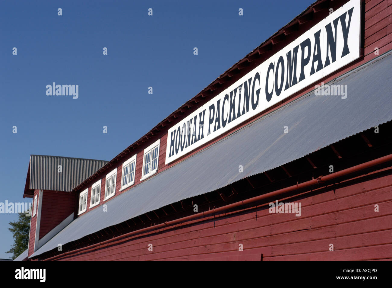 Red building of historic Hoonah Packing Company Hoonah Alaska United