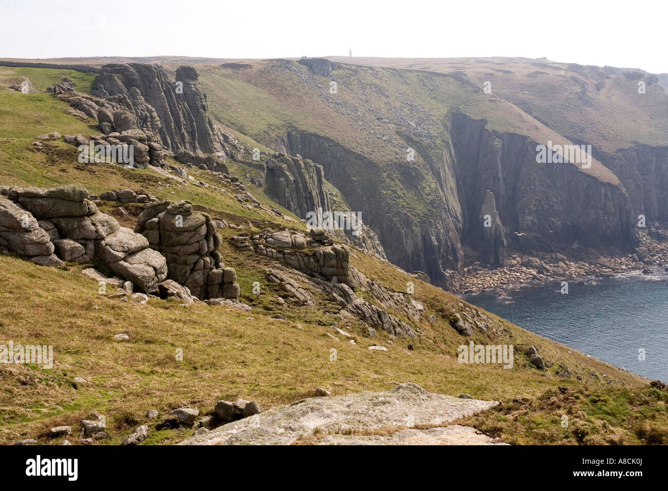 UK Lundy Island west coast rock formations overlooking Jennys Cove and