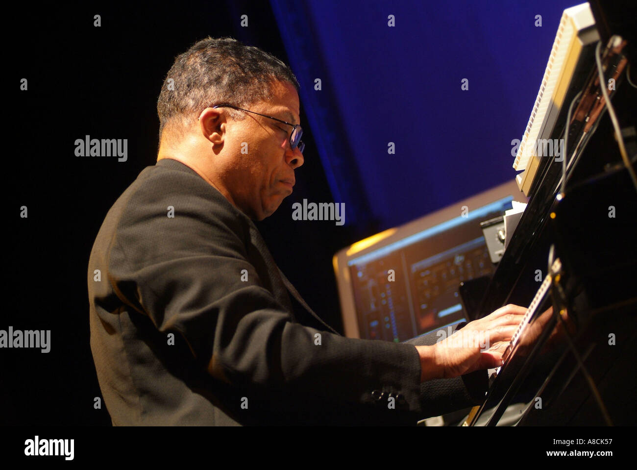 American jazz legend and jazz pianist Herbie Hancock performing live on