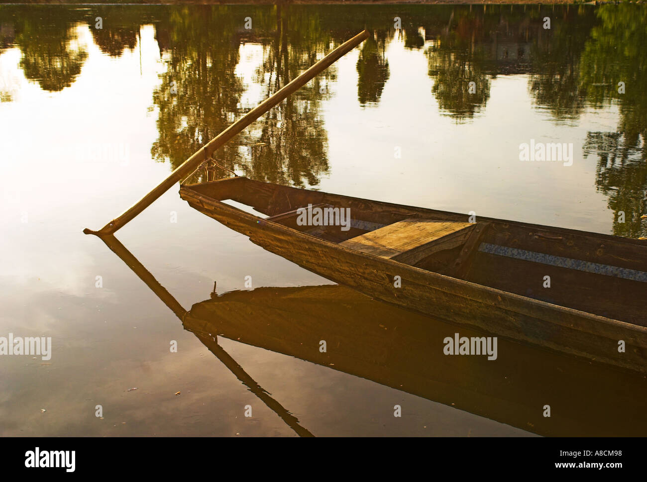 Traditional River Craft on the River Cher at Savonnieres near Tours, France Stock Photo