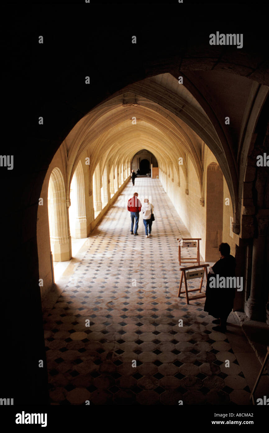 Visitors admire the abbey at Fontevraud Stock Photo