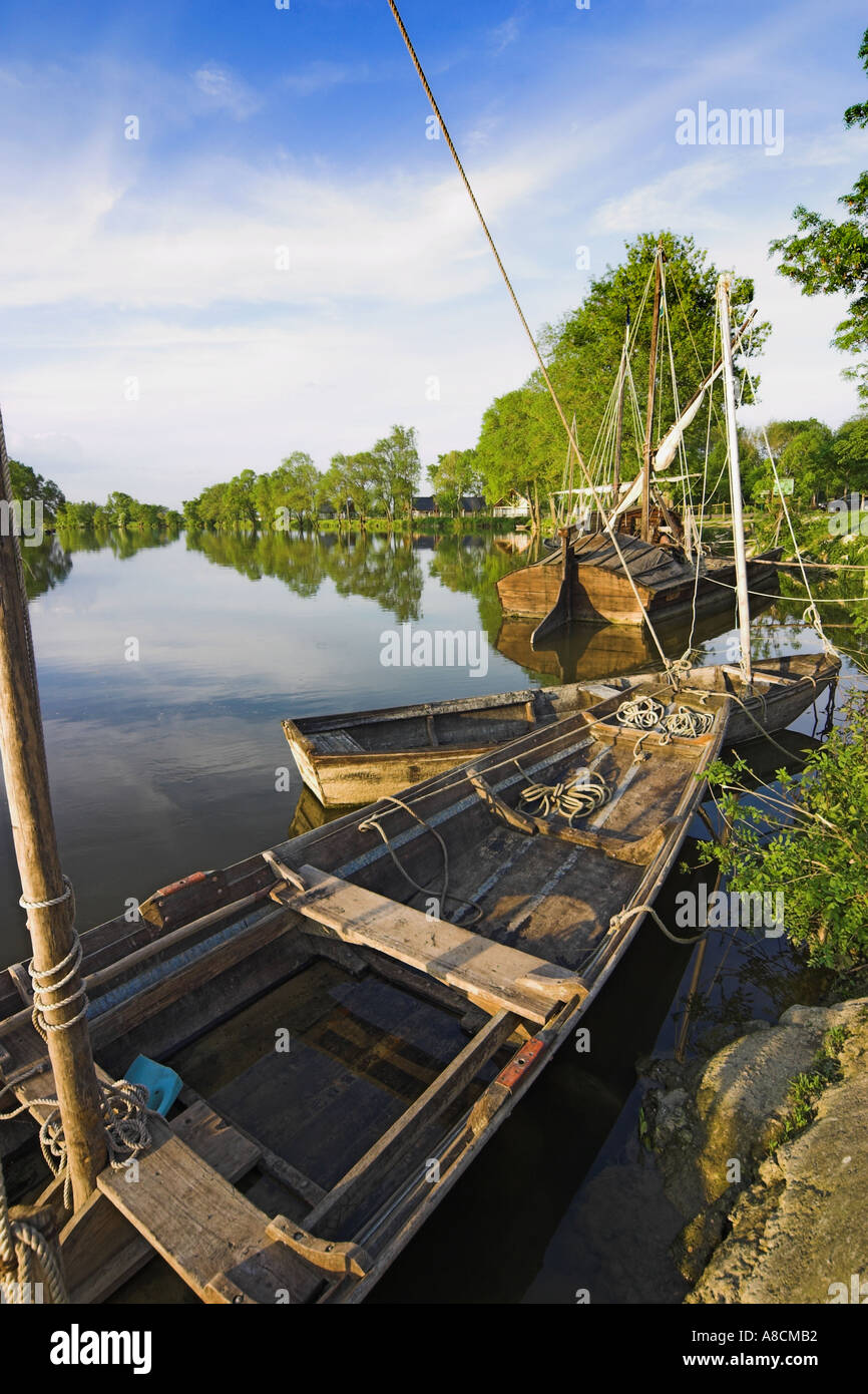 Traditional River Craft Moored by the River Cher at Savonnieres Stock Photo
