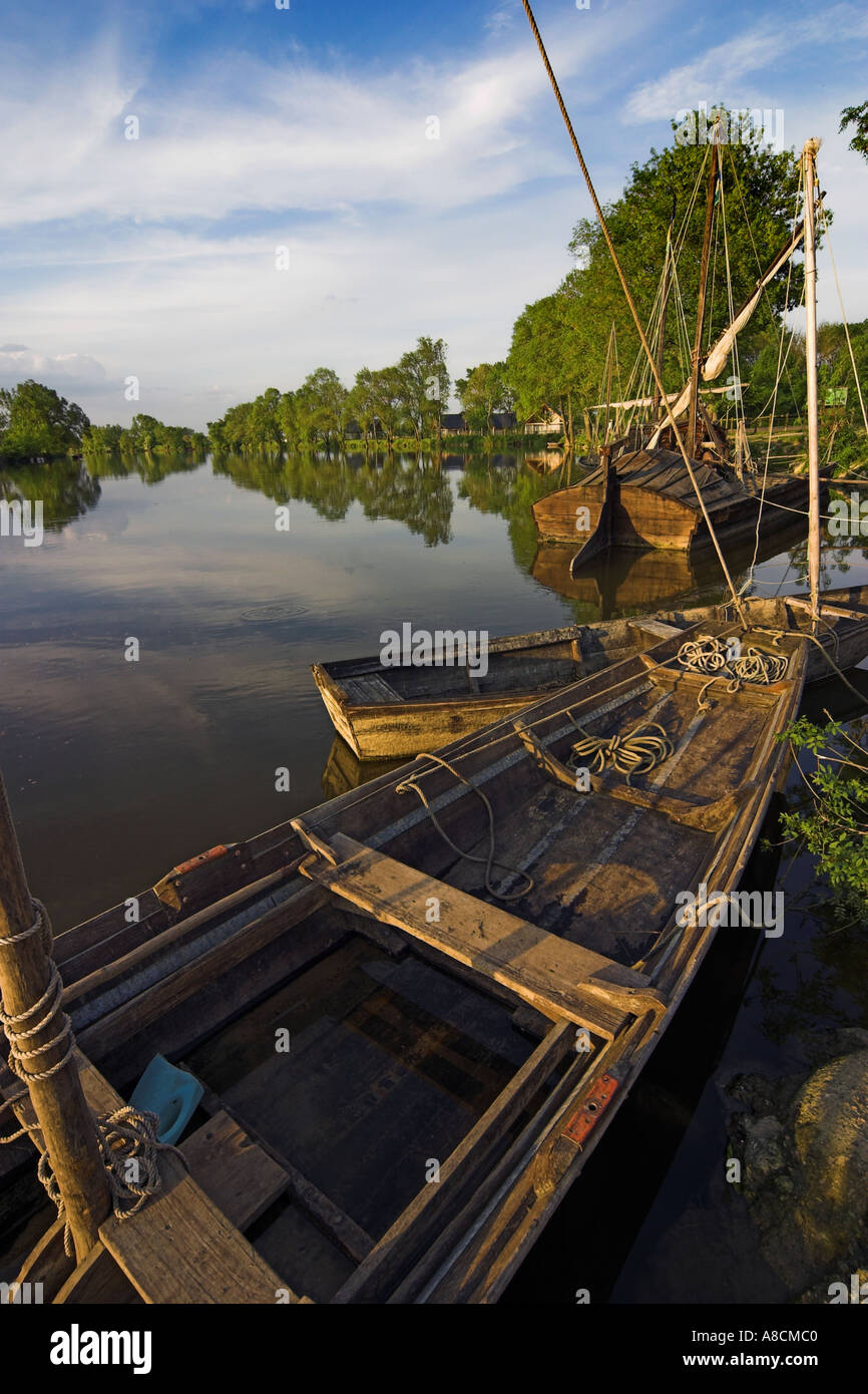 Traditional River Craft Moored by the River Cher at Savonnieres Stock Photo