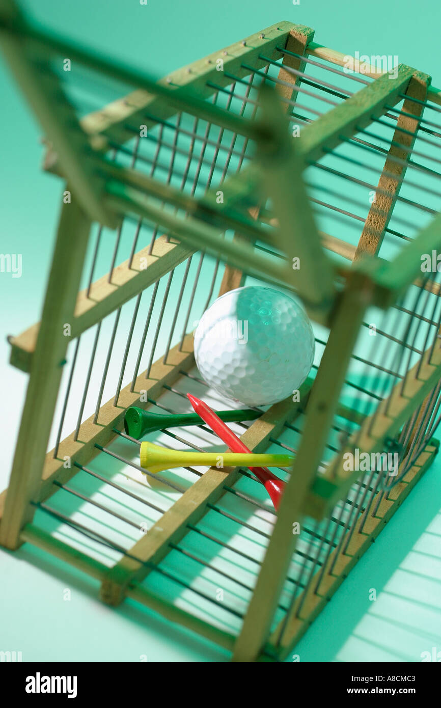 Golf Ball and Tees in Wooden Cage Stock Photo Alamy