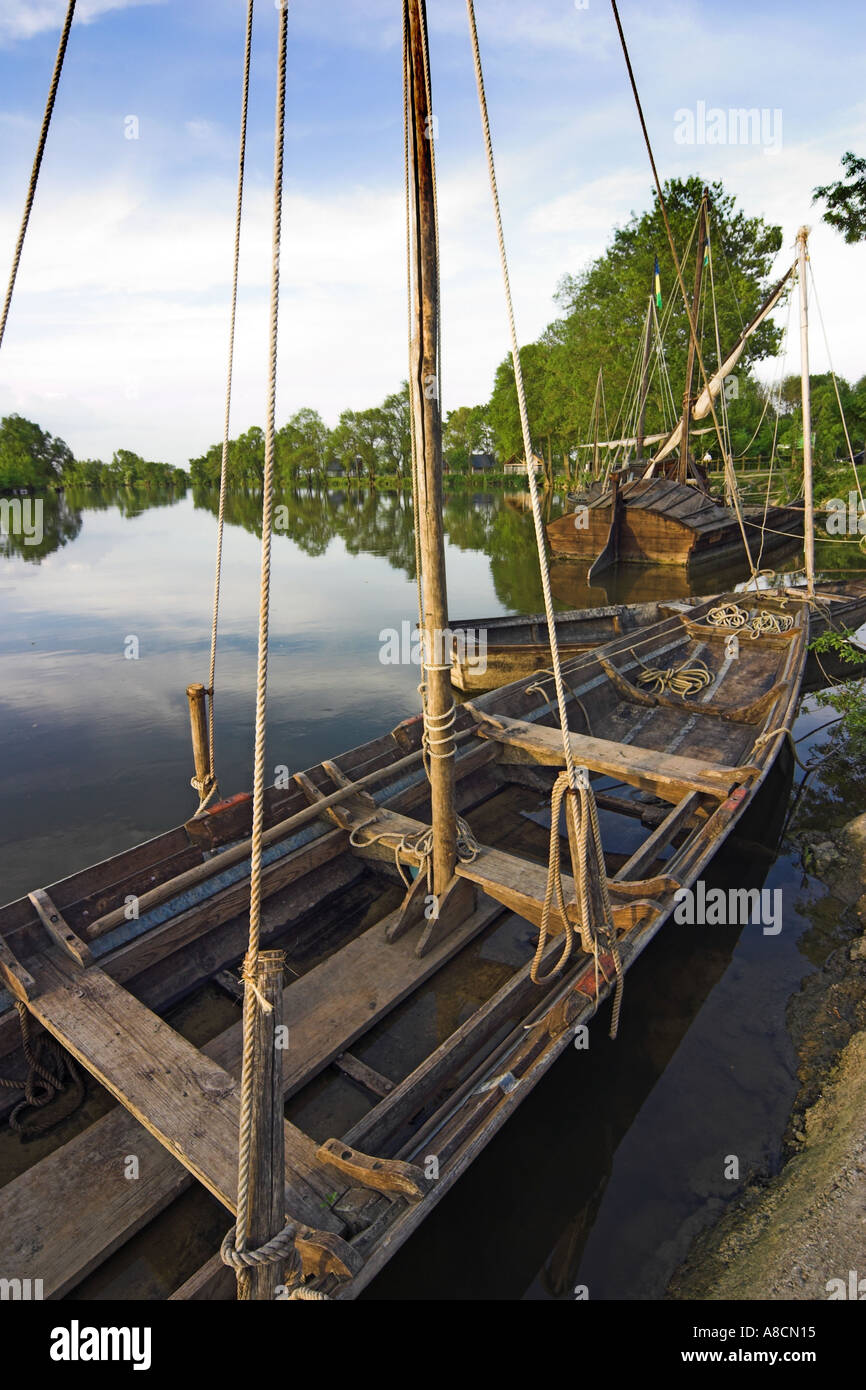 Traditional Gabarre River Craft Moored by the River Cher at Savonnieres Stock Photo