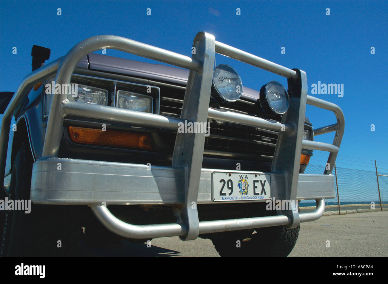 Western Australia Perth Close up of very common spoiler bumper on 4 wheel drive car for cross country travel Stock Photo