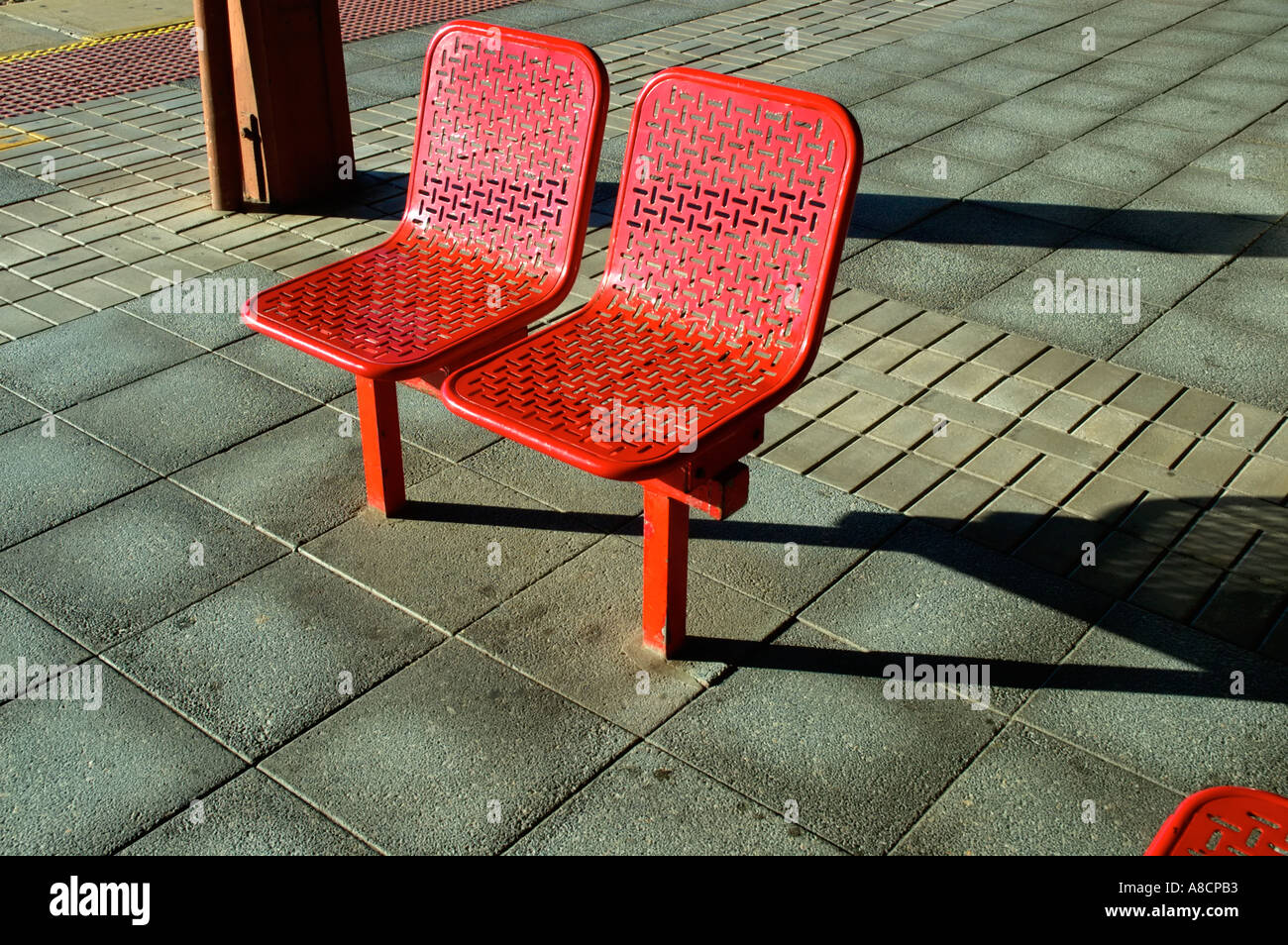 Western Australia Perth Fremantle Railway station Two red metal chairs