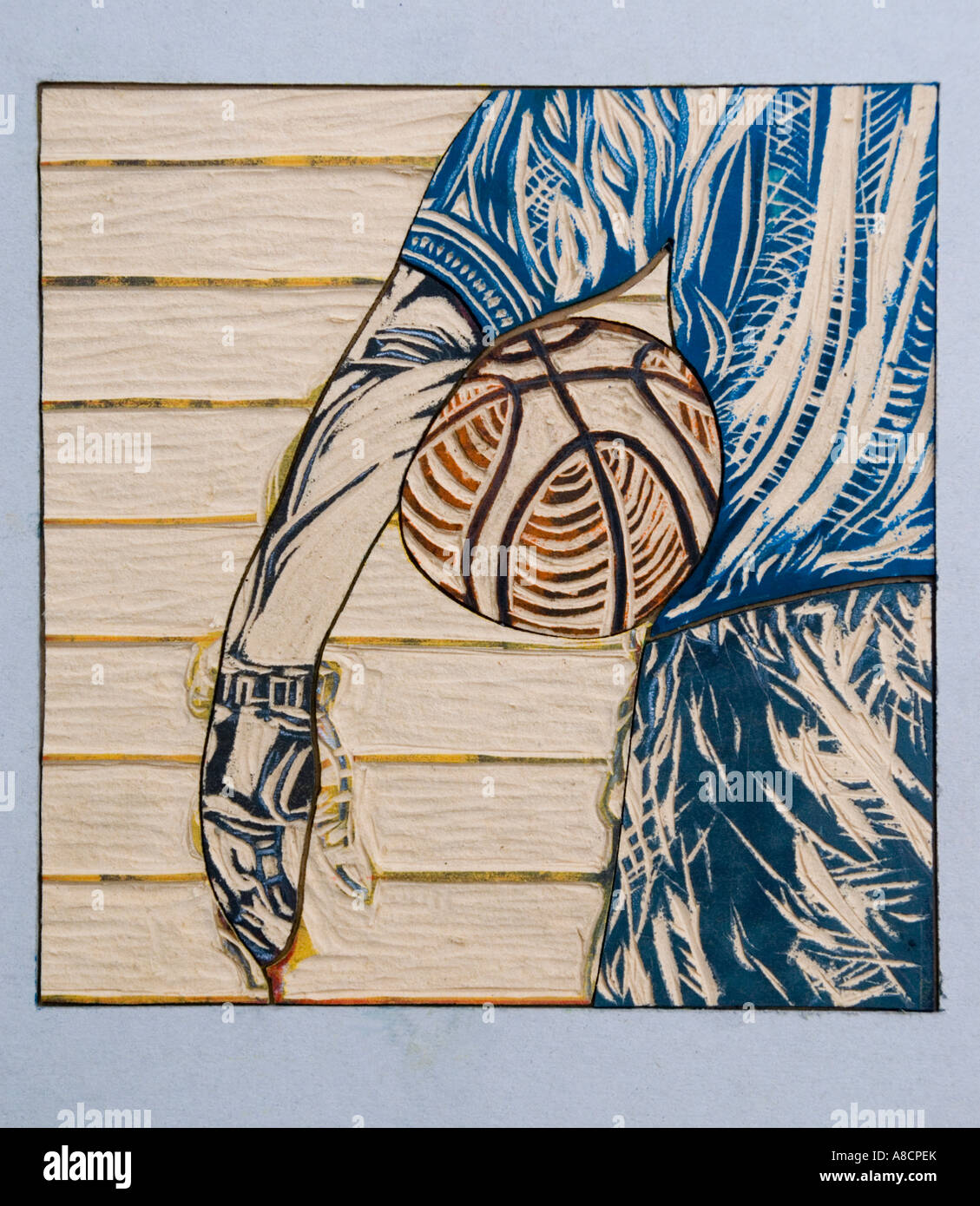 A woodcut block by artist Sulyn Lam Stock Photo