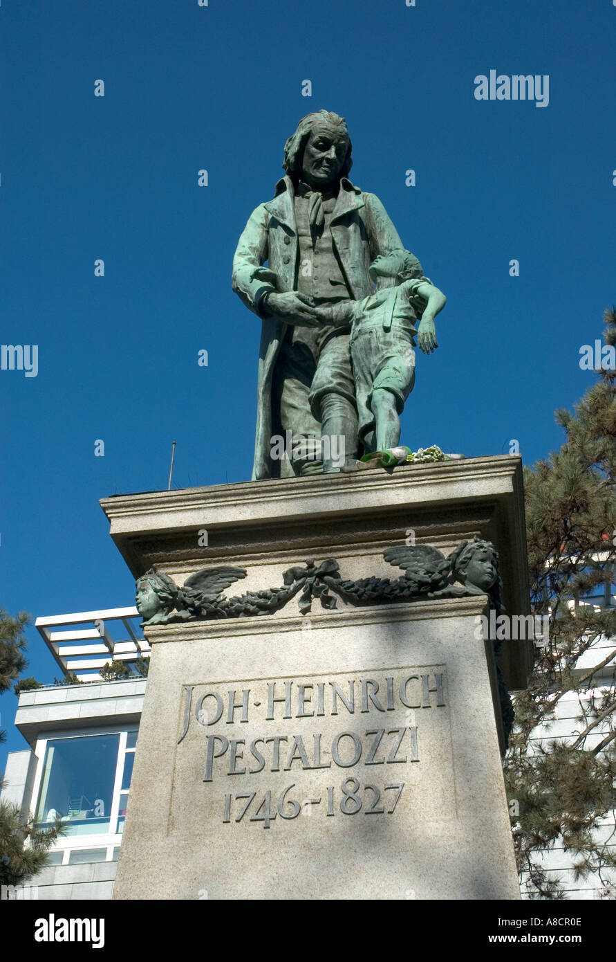 Statue to Joh Heinrich Pestalozzi in the beautiful city of Zurich in Switzerland Stock Photo