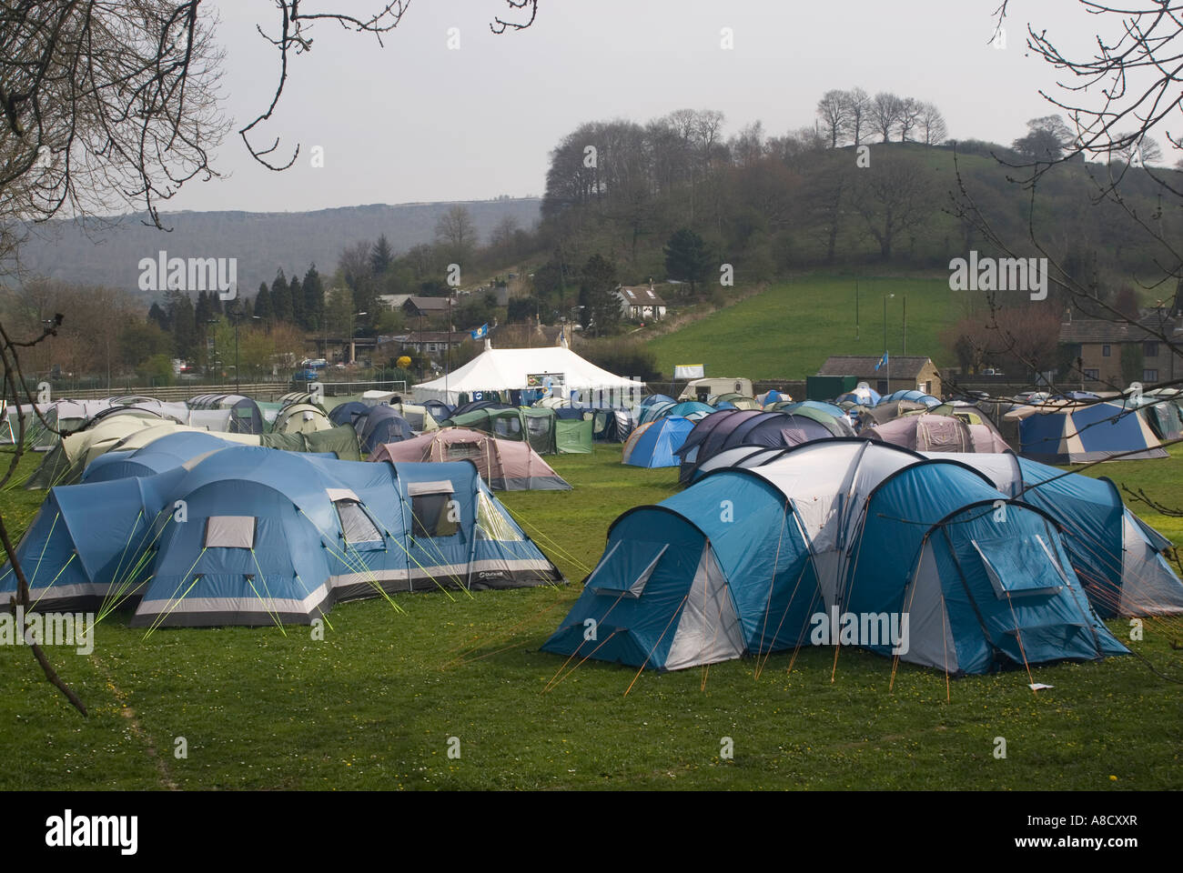 Camping exhibition held in a field near Stoney Middleton Derbyshire UK in April 2007 Stock Photo