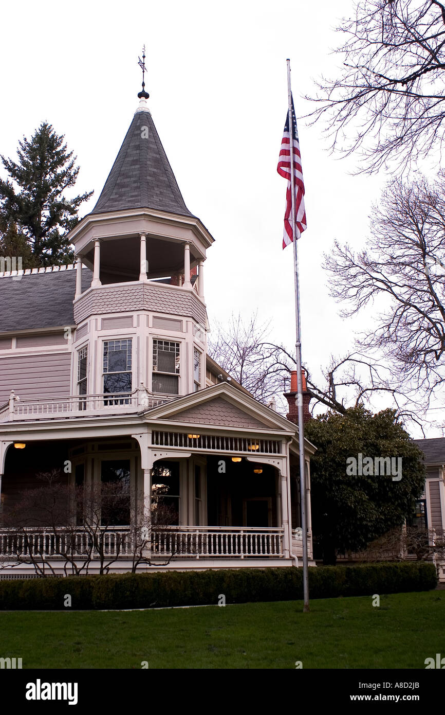 Marshall House on officers row at Fort Vancouver Washington built in 1886 showing the turret and