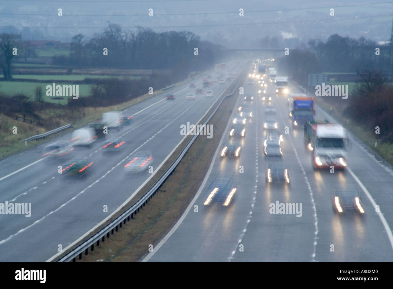 Grim weather conditions on the M5 in Gloucestershire Stock Photo Alamy