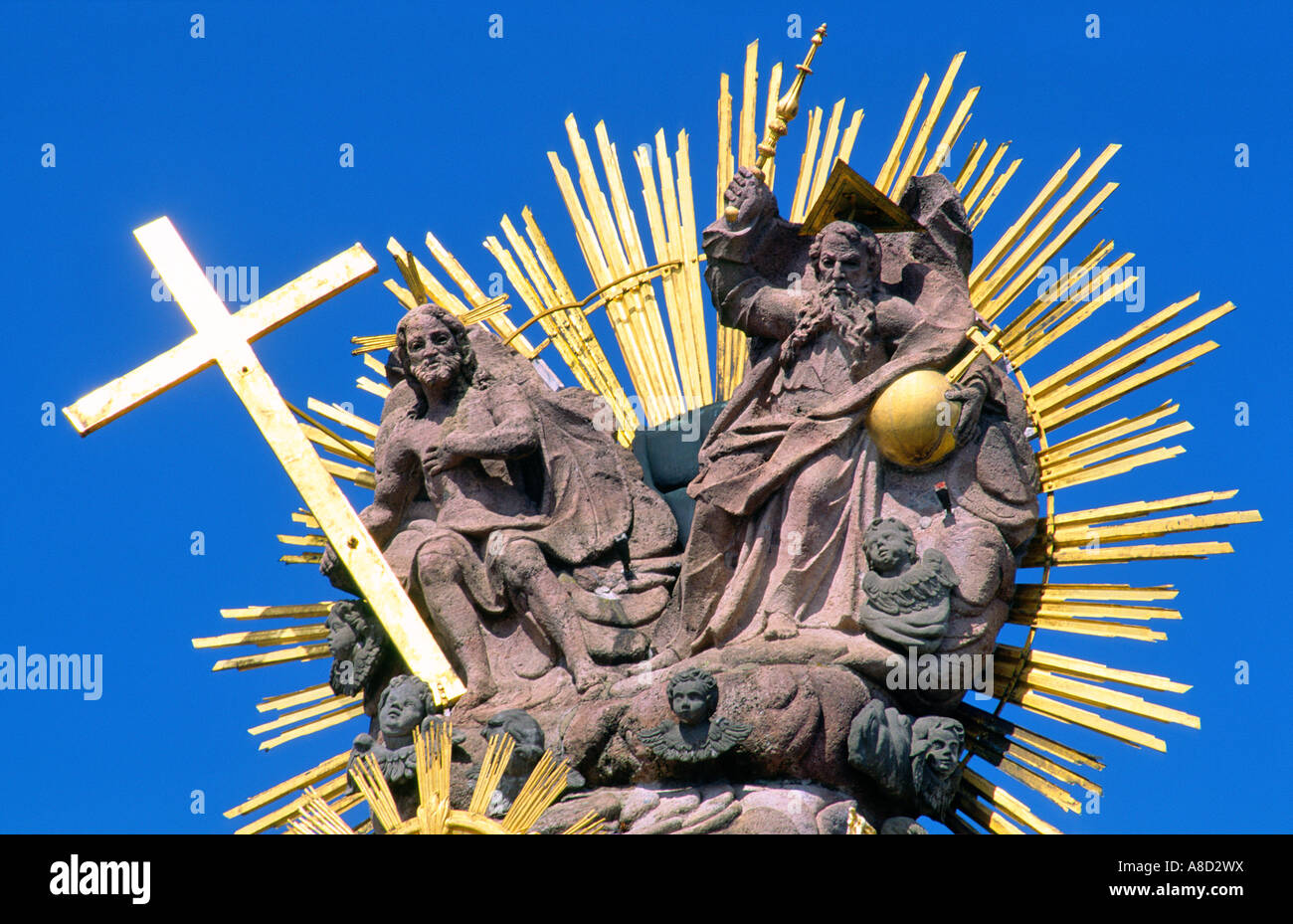 Banska Stiavnica, Slovakia Slovak Republic. Holy Trinity Column in Holy Trinity Square in town of Banska Stiavnica Stock Photo