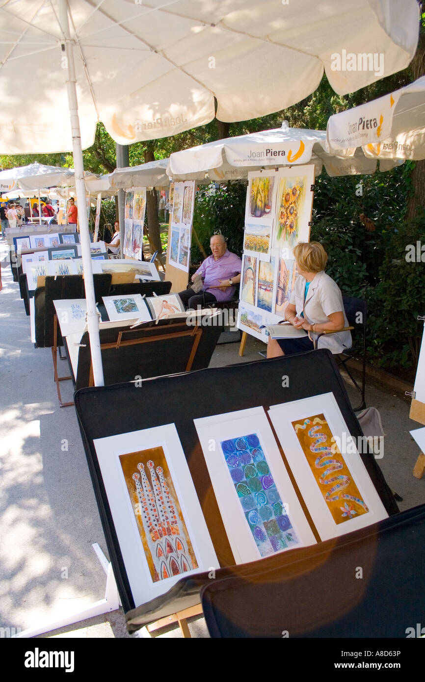 Artists paintings for sale Barcelona Stock Photo