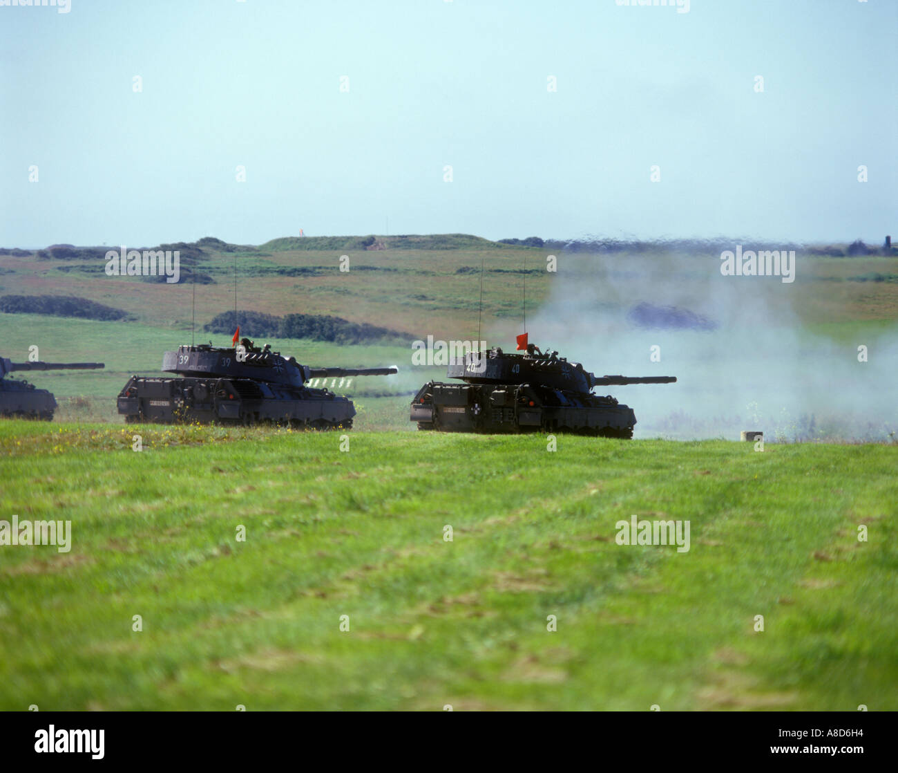 German Panzer tanks at Castlemartin Range, Pembrokeshire, Wales UK Stock Photo