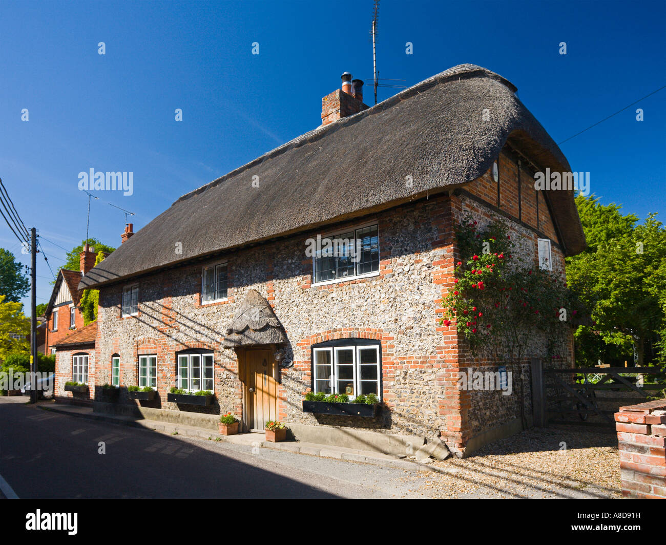 Pretty cottages in the village of St Mary Bourne near Andover Hampshire