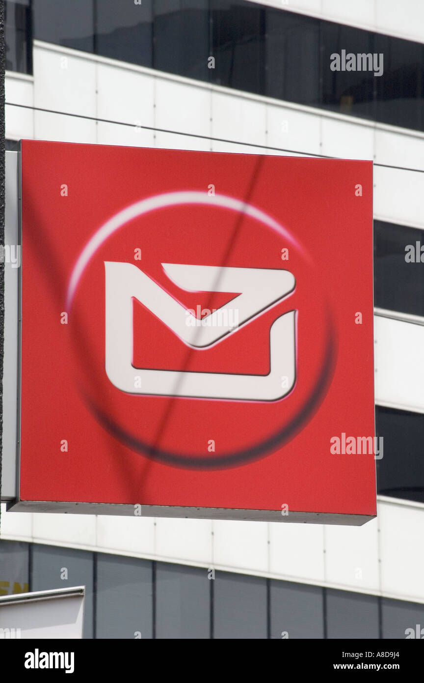 red sign with white envelope of New Zealand post symbol Stock Photo Alamy