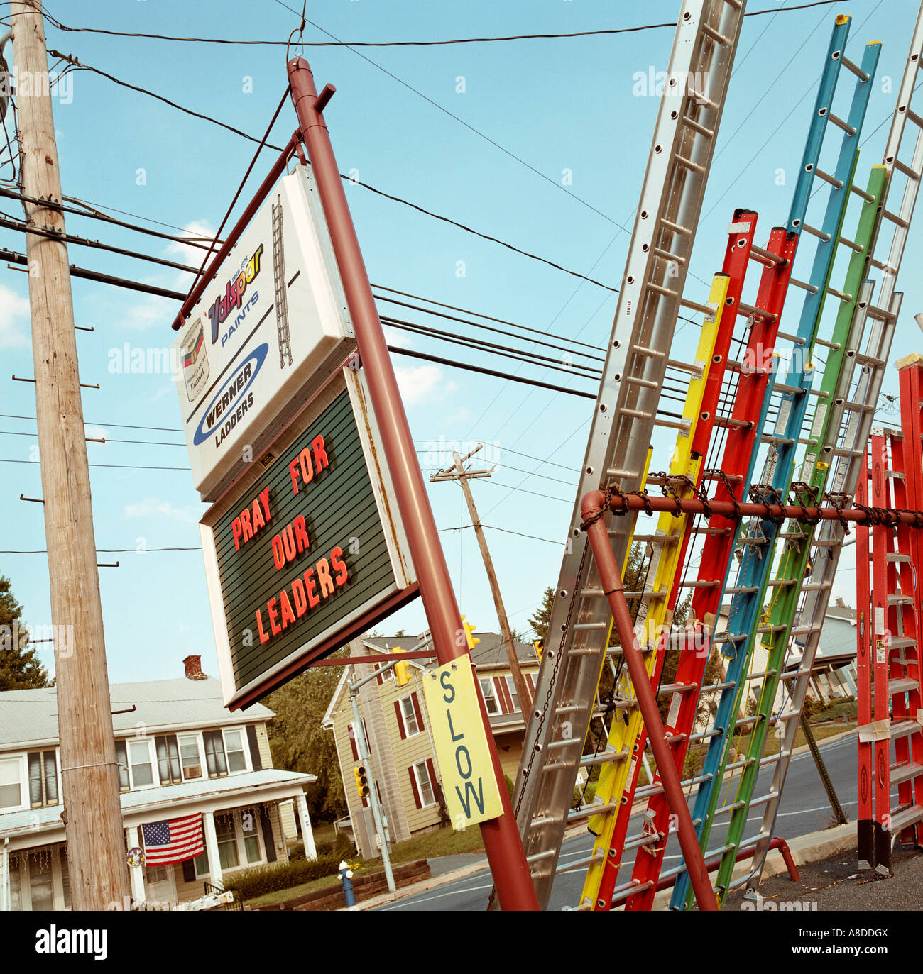 Ladders and display board on a rural Pennsylvanian town days after 9 11 attacks in New York USA Stock Photo