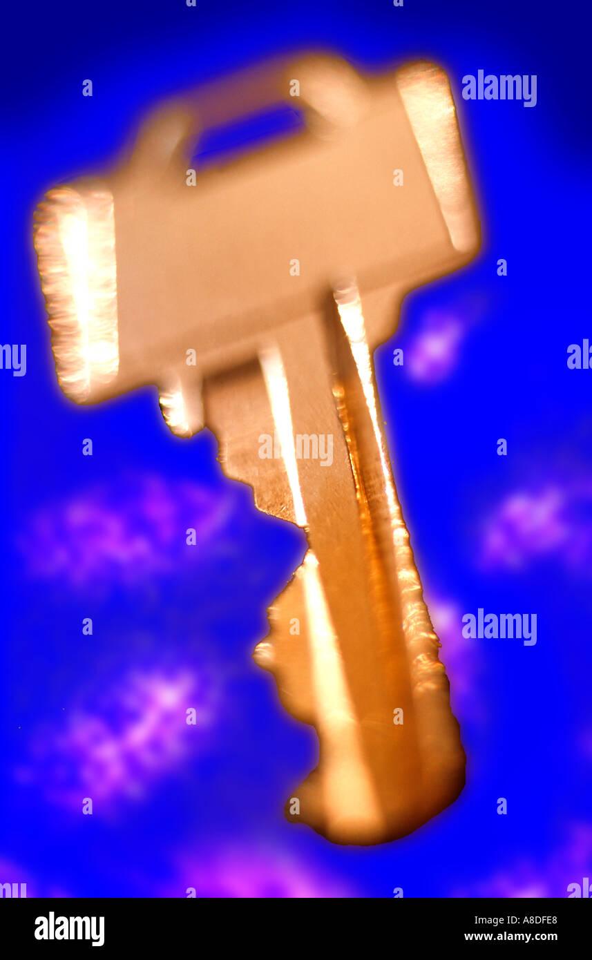 Brass key to open door lock on residence Stock Photo Alamy