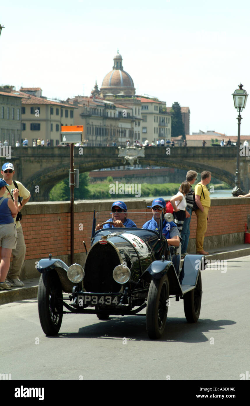 The Mille Miglia 2005 race passing through Florence Tuscany Italy EU Bugatti T23 1925 vintage Stock Photo