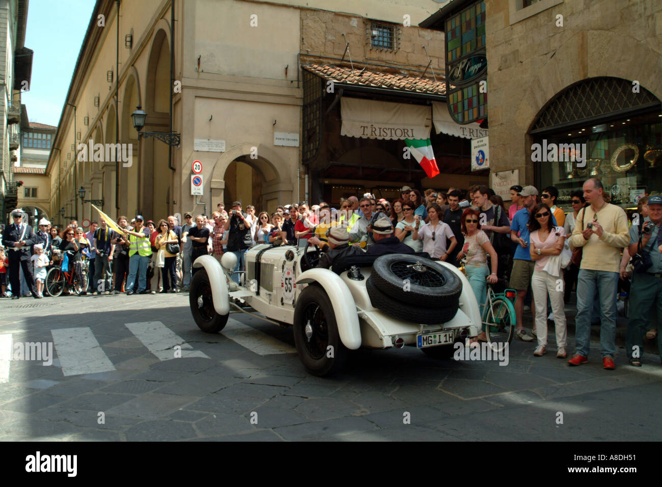 The Mille Miglia 2005 race passing through Florence Tuscany Italy EU MG German registered Stock Photo