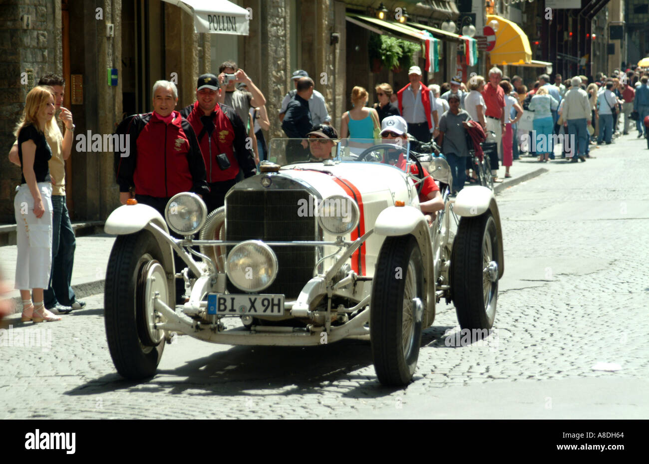 The Mille Miglia 2005 race passing through Florence Tuscany Italy EU German Mercedes Stock Photo