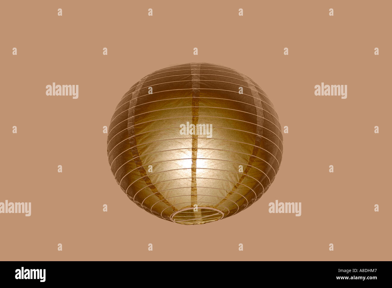 Golden Digital Plain Silk Paper Oriental Round Lantern Shade Stock Photo