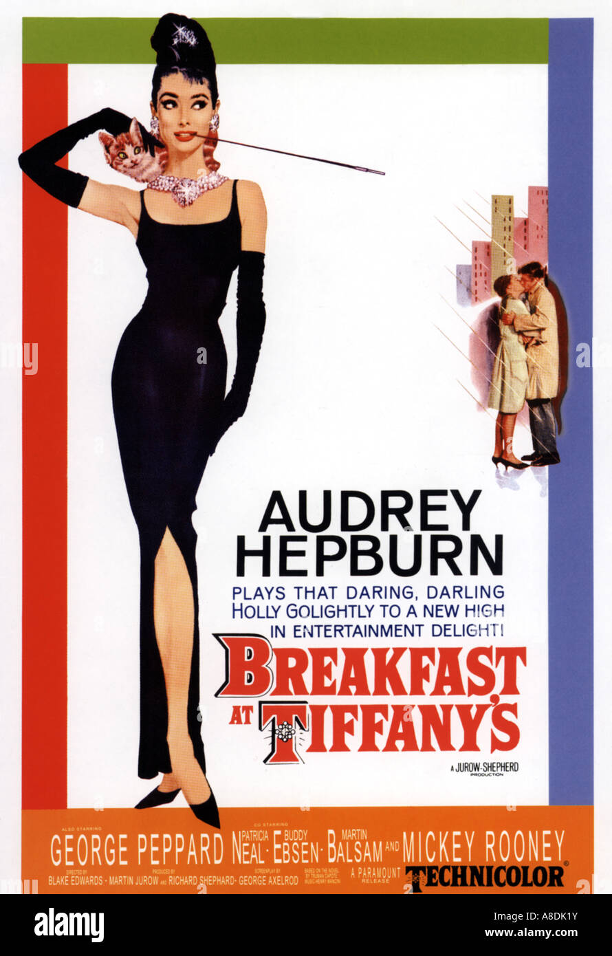 BREAKFAST AT TIFFANY'S  - poster for 1961 Paramount film with Audrey Hepburn and George Peppard Stock Photo