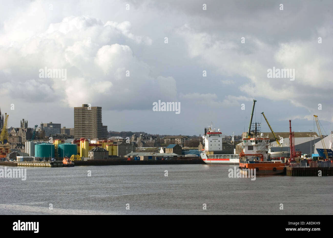 Skyline of Aberdeen, quayside, deep-water berths, world-class seaport ...