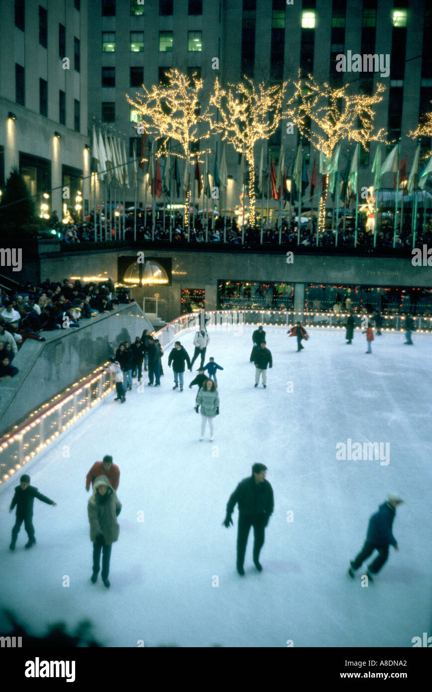 Rockefeller Center skating rink at Christmas Stock Photo