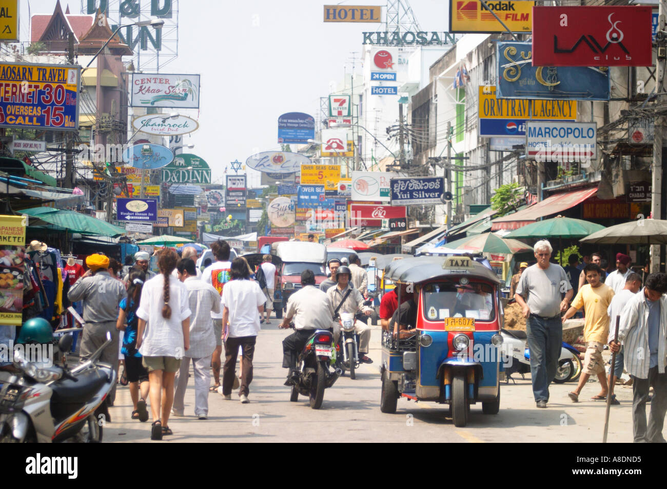 People Backpackers Tourists Touts Traffic Cars Bikes Tuk Tuk On The Busy Backpacking Khao San Road In Bangkok Thailand South East Asia Stock Photo Alamy