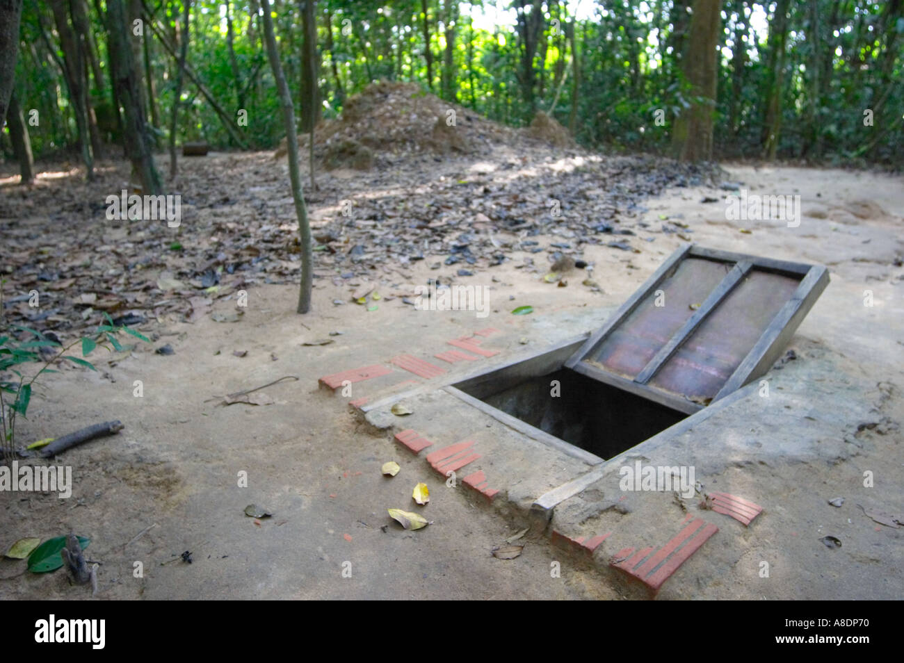 entrance to the underground system of tunnels at the cu chi tunnels in